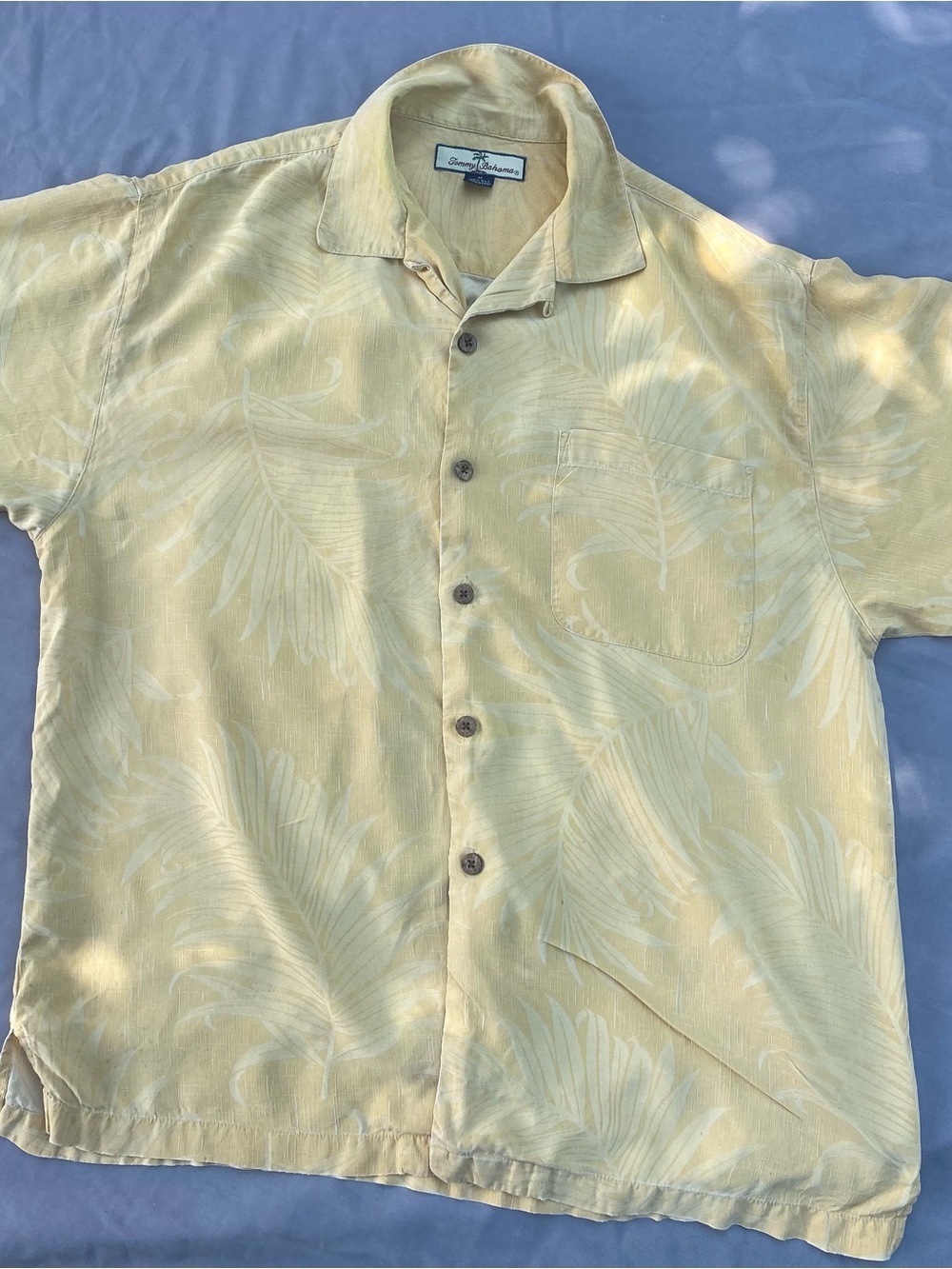 Tommy Bahama Pale Yellow Palm-Print Camp Shirt - Short Sleeve